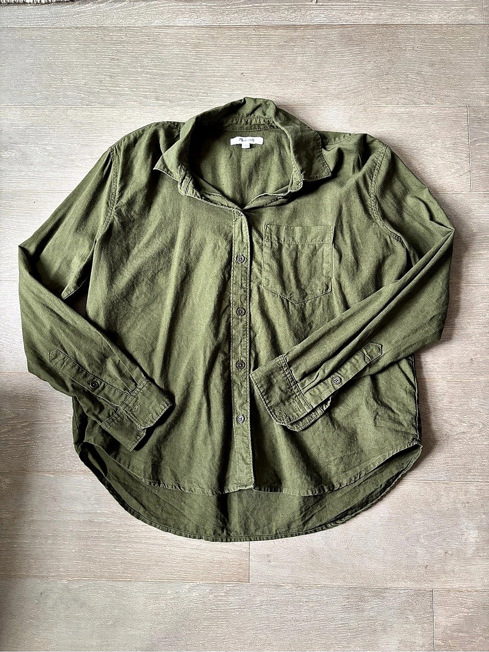 Madewell The Linen-Blend Oversized Shirt Olive Button Down Size XS